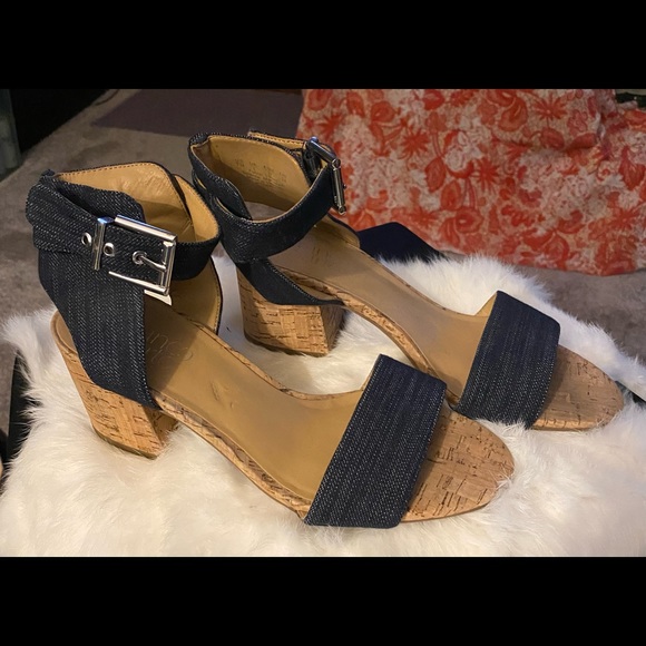 Franco Sarto | Shoes | Franco Sarto Melody Blue Denim Cork Block Heel  Sandals Ankle Strap 75 | Poshmark